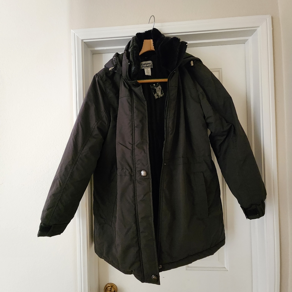 ANTHONY RICHARDS Winter Jacket Black Removable Faux Fur Medium MINT condition